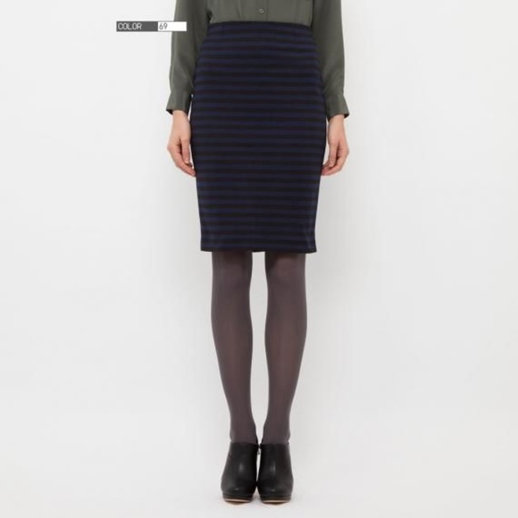 Uniqlo Medium Black & Blue Striped Pencil Skirt - Picture 6 of 6